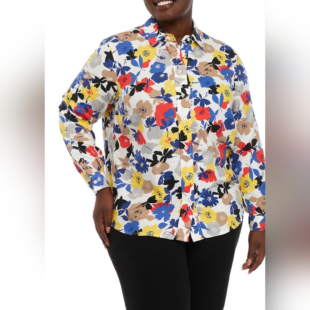 Jones New York, Printed Oversized Button Blouse, 2X